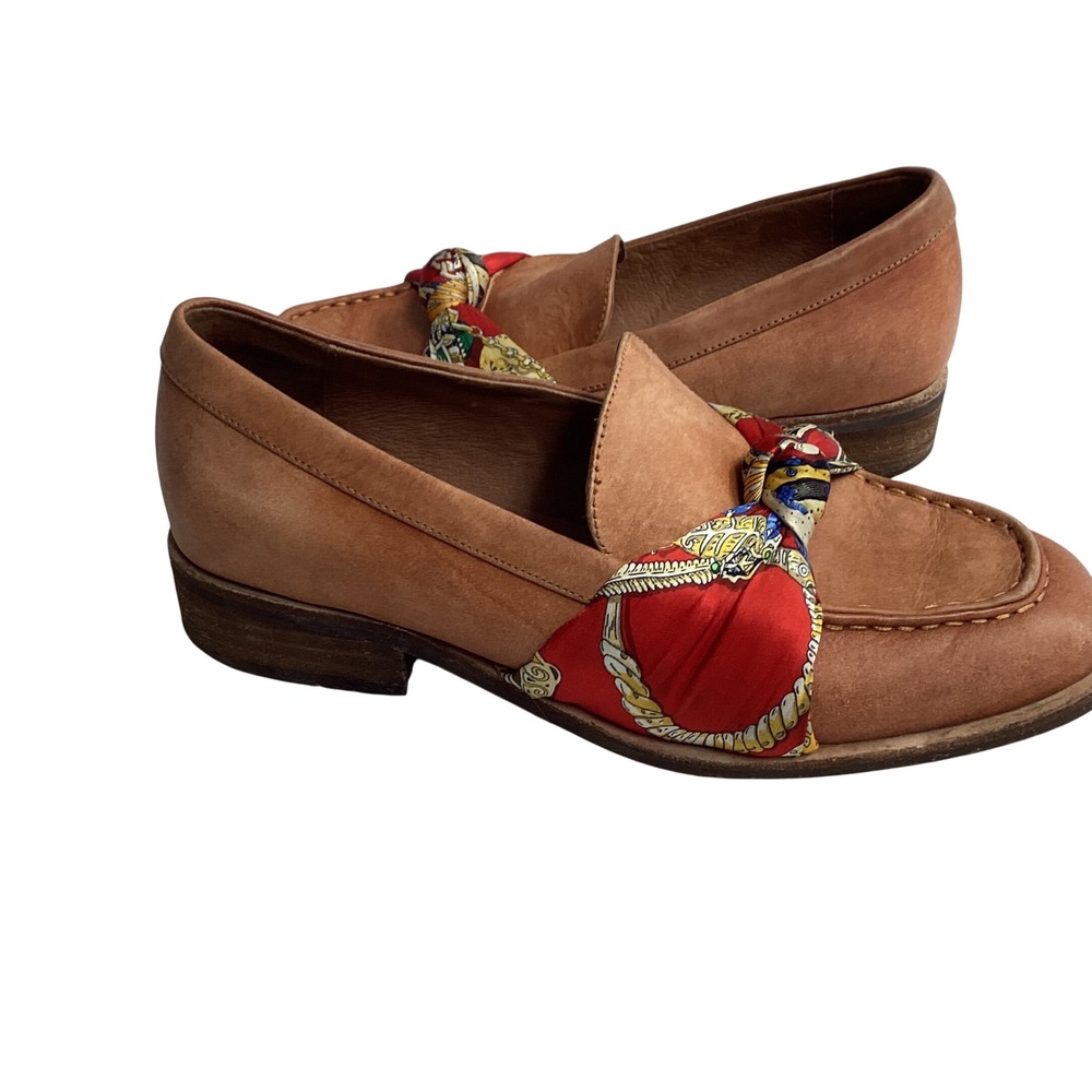 Jeffrey Campbell Leather Bollero Loafers Silk Scarf Accent Designer Shoes Size 7